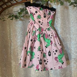 Hell Bunny XS Zombie Unicorn pink punk Barbie adorable strapless mini dress goth